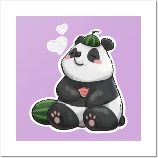 Panda with summertime watermelons Posters and Art